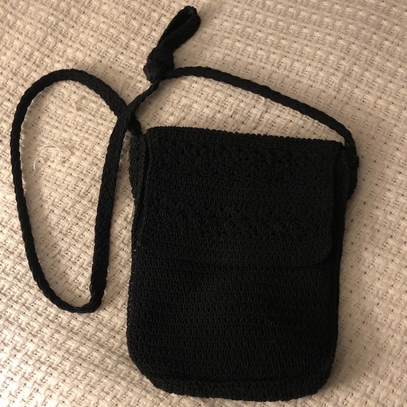 Handbags - Black Crochet Crossbody Bag zipper and flap closure